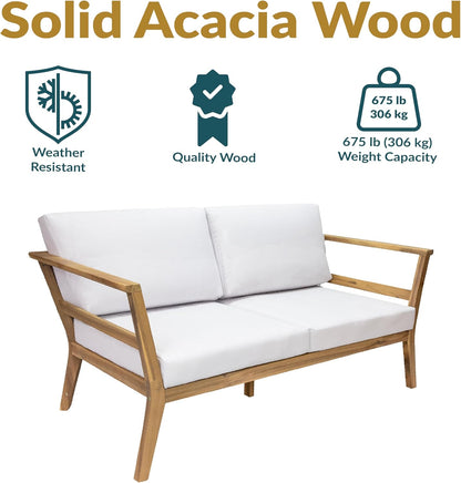 🌿 Cozy Acacia Wood Outdoor Loveseat 🛋️ – Stylish Patio Seating for Relaxing Moments ☀️
