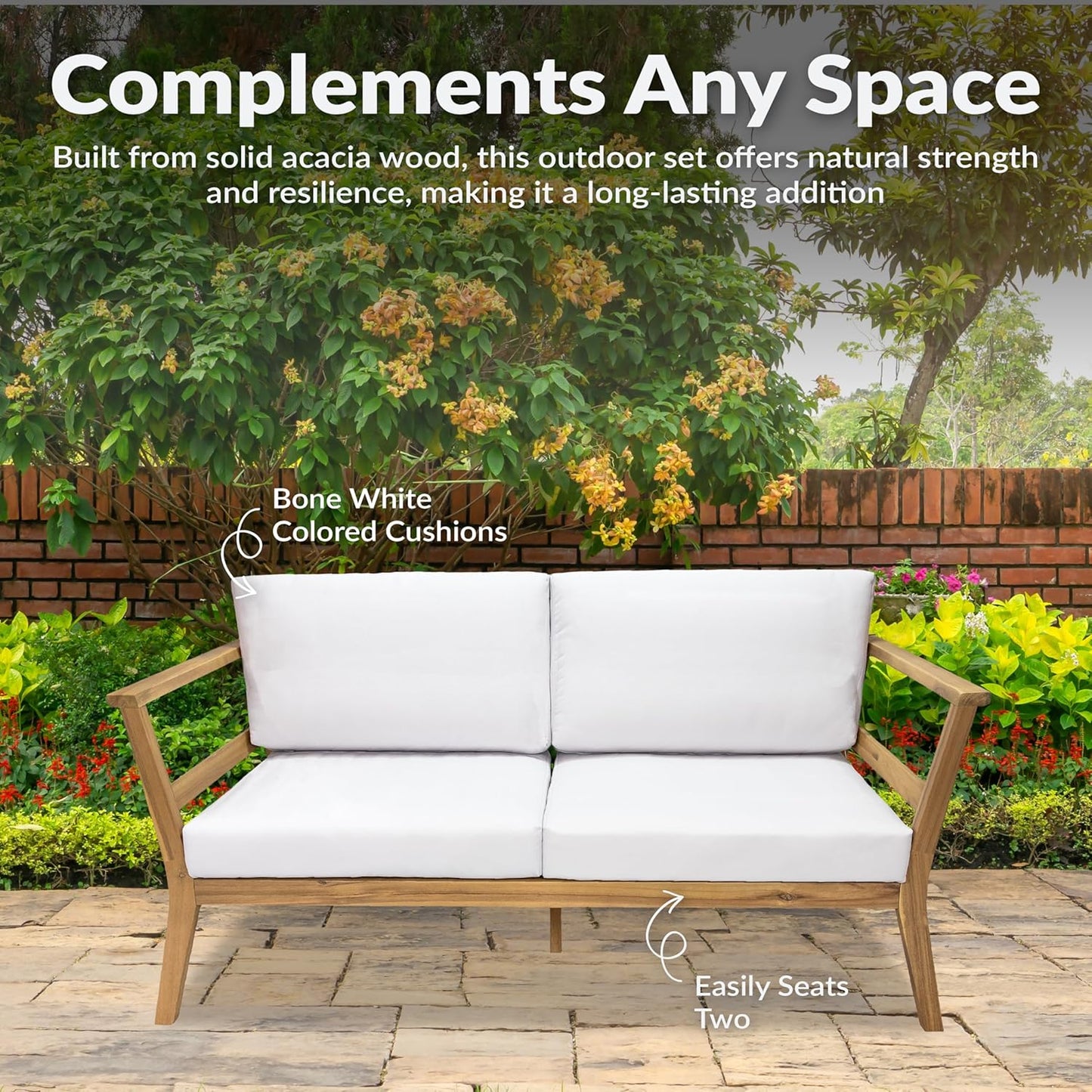 🌿 Cozy Acacia Wood Outdoor Loveseat 🛋️ – Stylish Patio Seating for Relaxing Moments ☀️