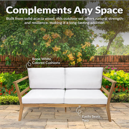 🌿 Cozy Acacia Wood Outdoor Loveseat 🛋️ – Stylish Patio Seating for Relaxing Moments ☀️