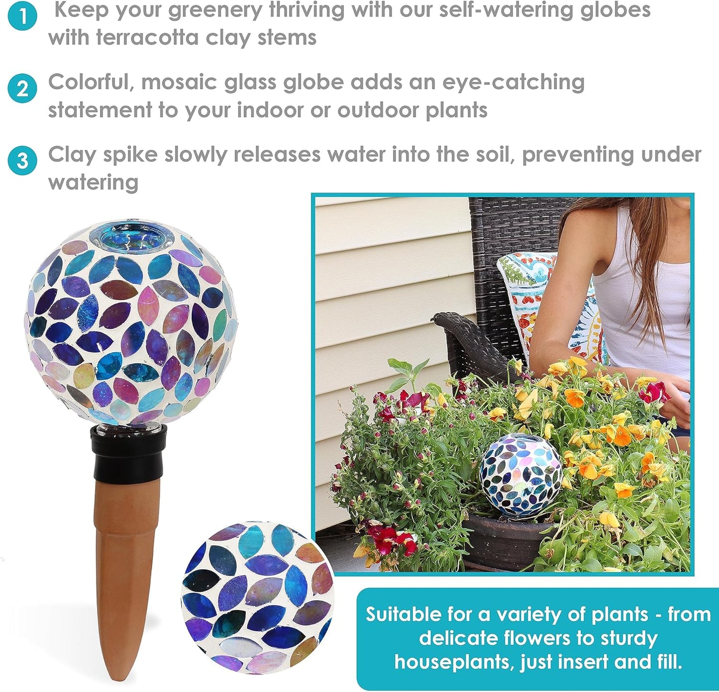 🌿 Vacation-Ready Mosaic Glass Plant Watering Globe 💧✨