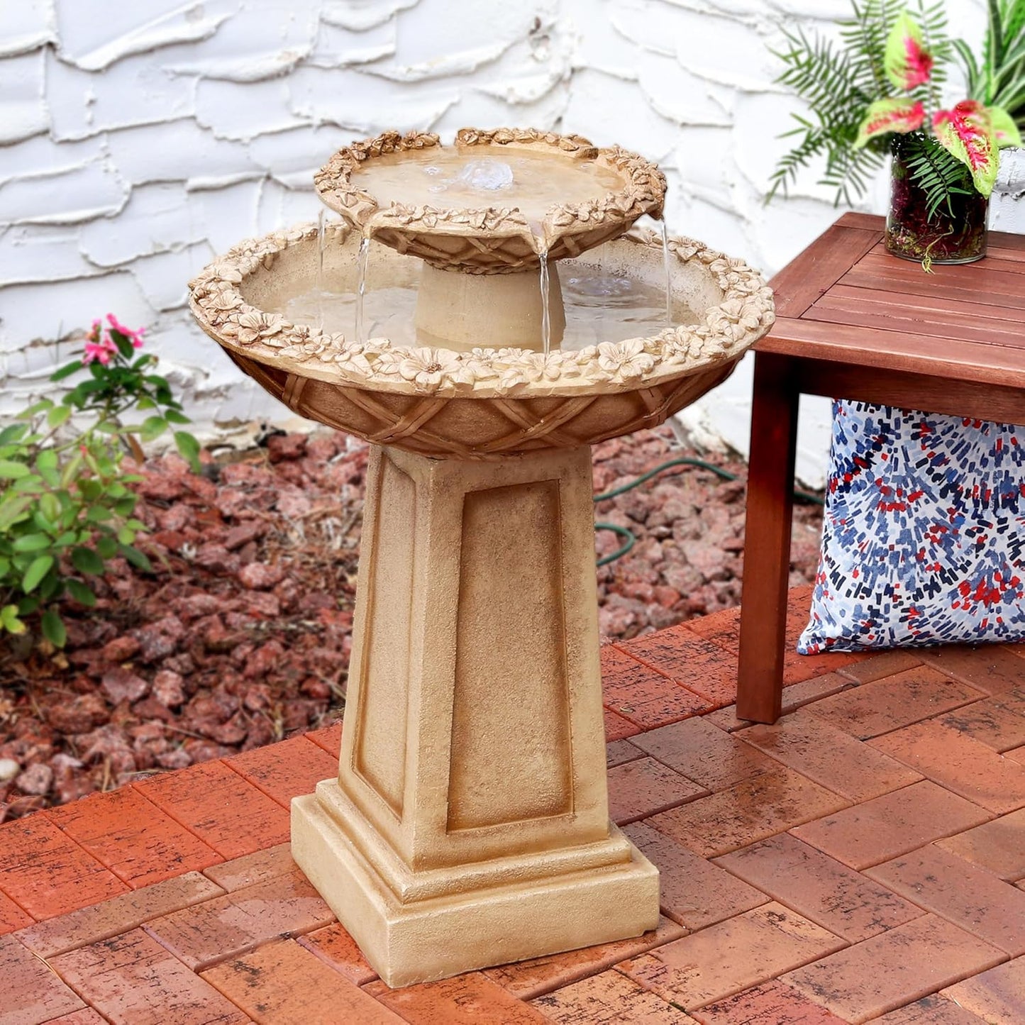 🌸 Elegant Beveled Flower Birdbath Fountain 🕊️ – Serene Outdoor Water Feature 💦