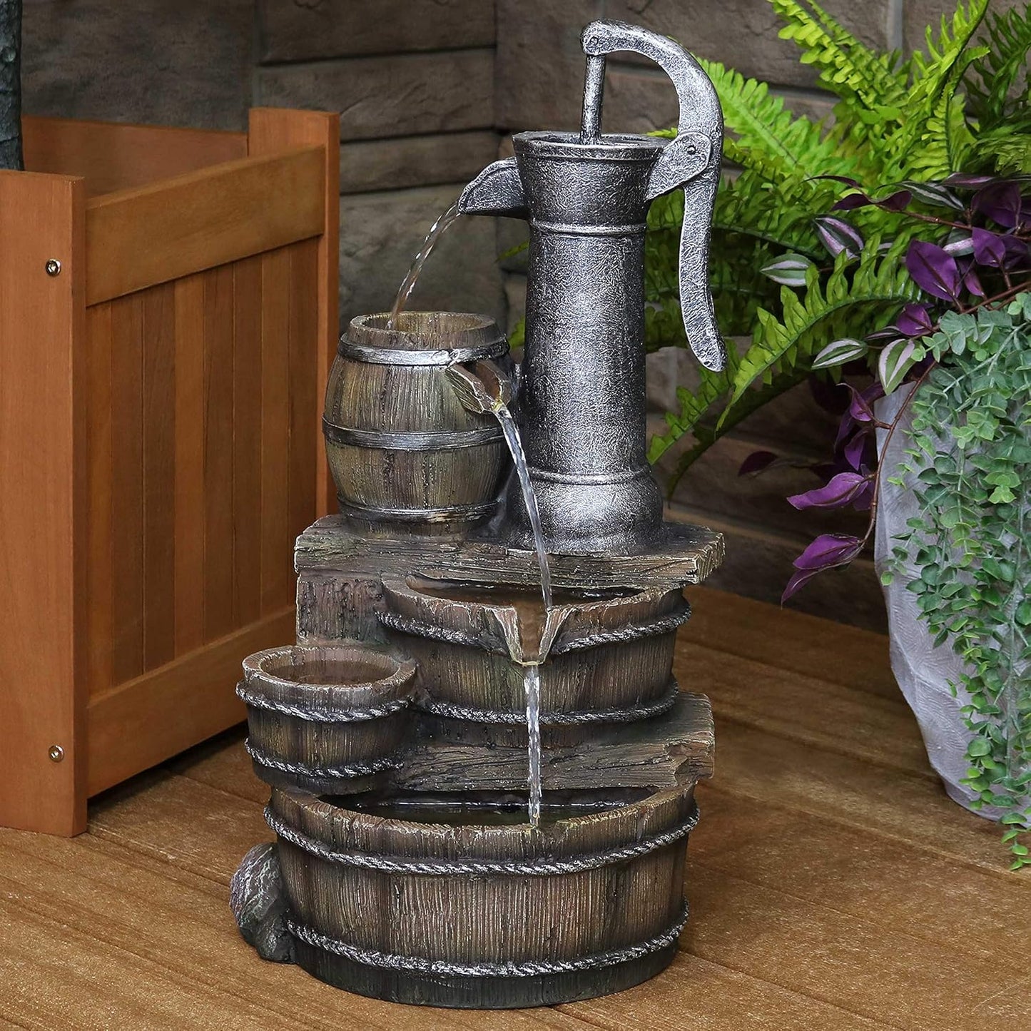 🌾 Rustic Farmhouse Outdoor Barrel Fountain – Relaxing Water Feature for Garden & Patio 💦✨