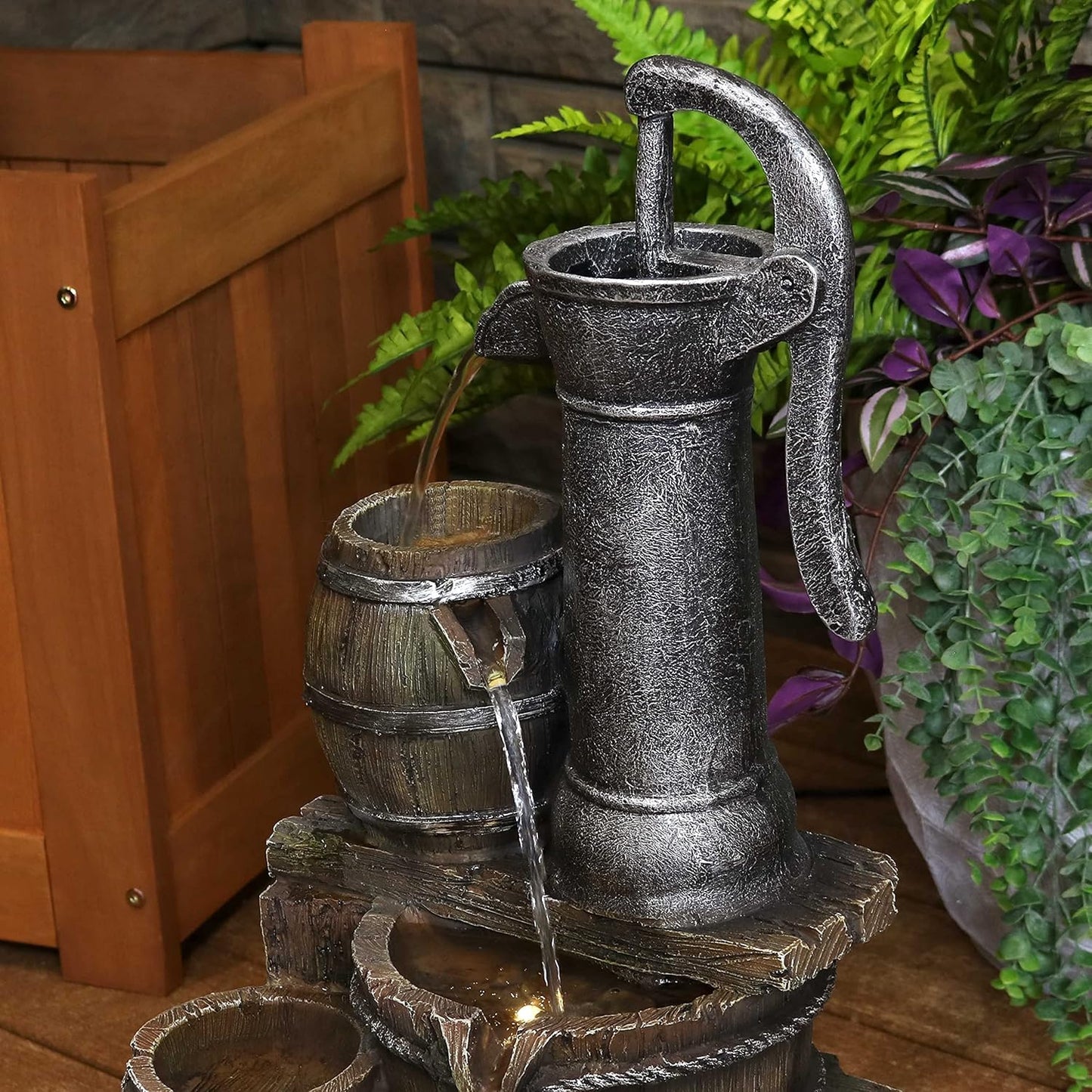 🌾 Rustic Farmhouse Outdoor Barrel Fountain – Relaxing Water Feature for Garden & Patio 💦✨