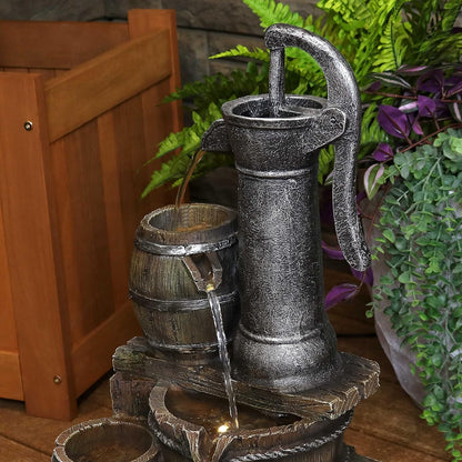 🌾 Rustic Farmhouse Outdoor Barrel Fountain – Relaxing Water Feature for Garden & Patio 💦✨