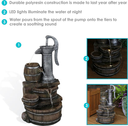🌾 Rustic Farmhouse Outdoor Barrel Fountain – Relaxing Water Feature for Garden & Patio 💦✨