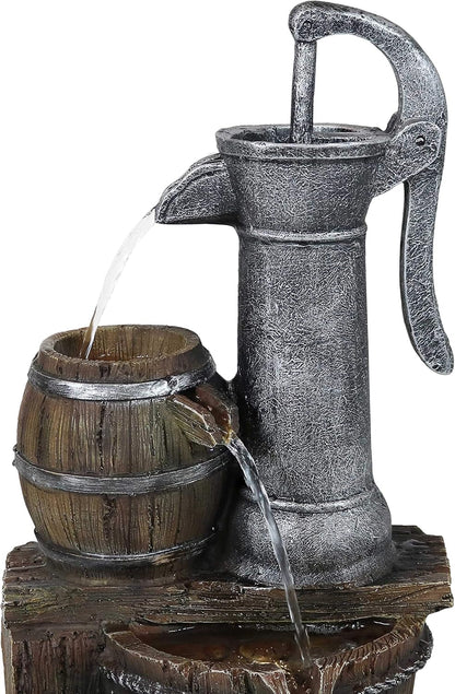 🌾 Rustic Farmhouse Outdoor Barrel Fountain – Relaxing Water Feature for Garden & Patio 💦✨