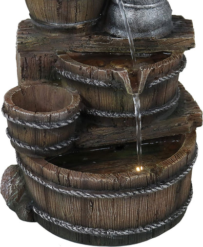 🌾 Rustic Farmhouse Outdoor Barrel Fountain – Relaxing Water Feature for Garden & Patio 💦✨