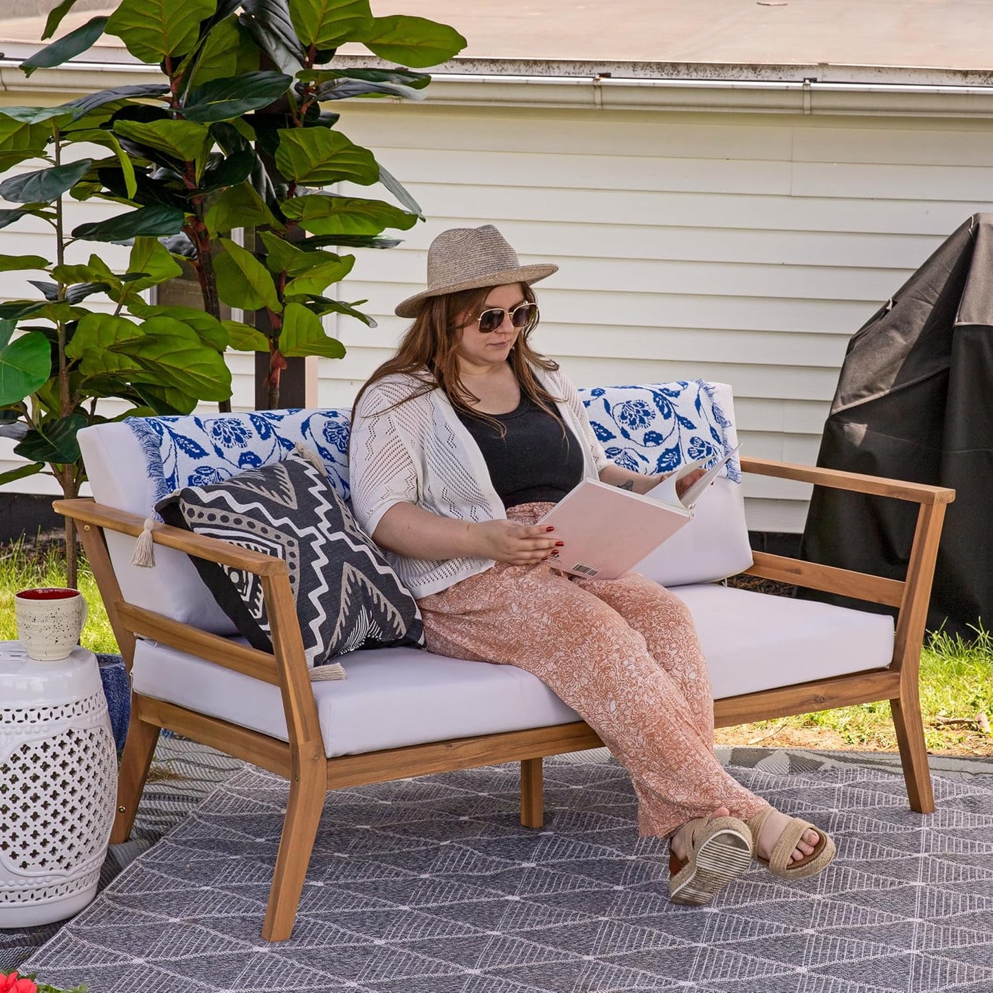 🌿 Cozy Acacia Wood Outdoor Loveseat 🛋️ – Stylish Patio Seating for Relaxing Moments ☀️