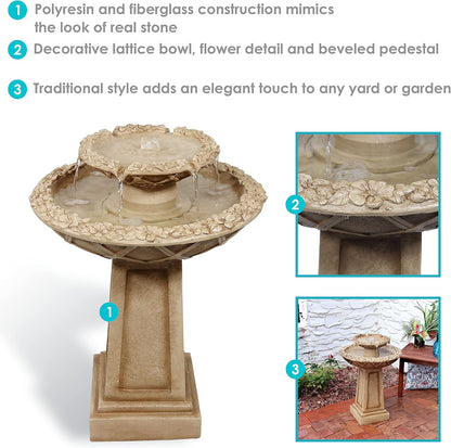 🌸 Elegant Beveled Flower Birdbath Fountain 🕊️ – Serene Outdoor Water Feature 💦