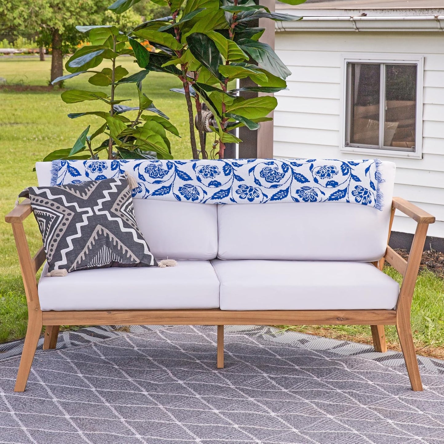🌿 Cozy Acacia Wood Outdoor Loveseat 🛋️ – Stylish Patio Seating for Relaxing Moments ☀️