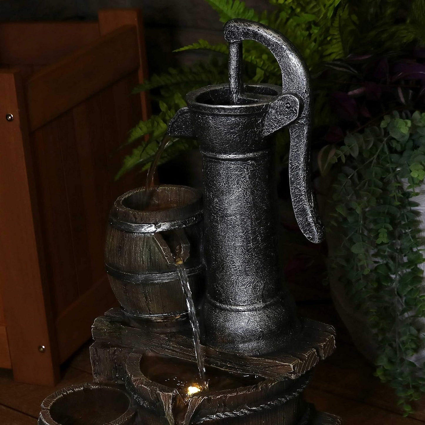 🌾 Rustic Farmhouse Outdoor Barrel Fountain – Relaxing Water Feature for Garden & Patio 💦✨