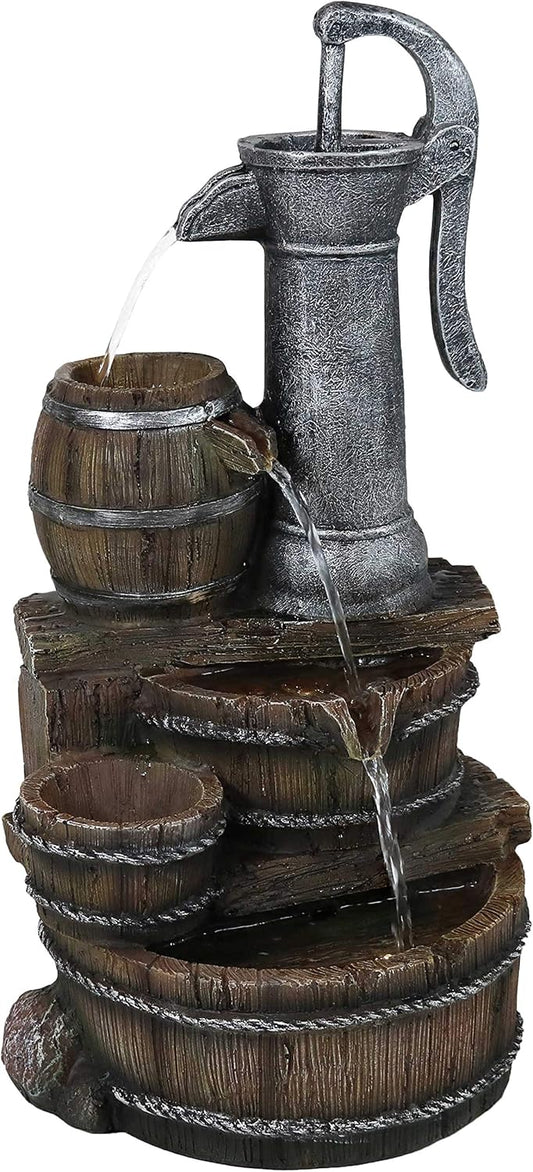 🌾 Rustic Farmhouse Outdoor Barrel Fountain – Relaxing Water Feature for Garden & Patio 💦✨